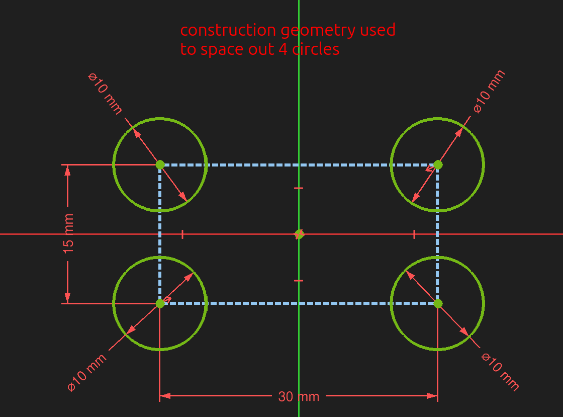 FreeCAD sketcher workbench construction geometry example